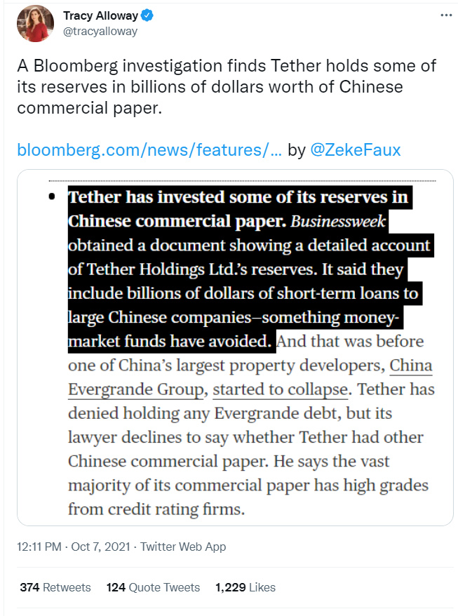 Tether 首席执行官删除Twitter账户，其系统性风险再引争议