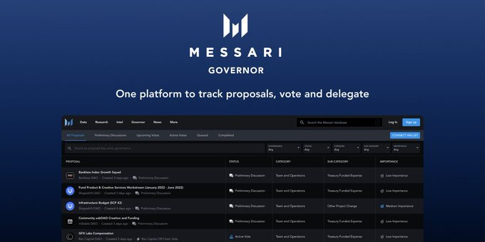 Messari推出治理聚合器「Messari Governor」，以简化DAO参与流程